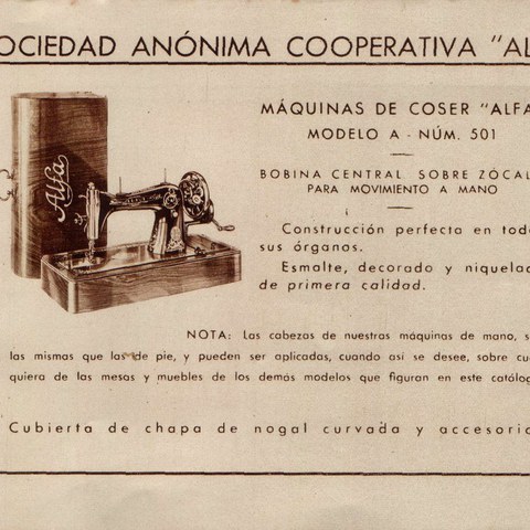 Máquina de coser Alfa, modelo A (Eibar). Innovar en tiempos de crisis